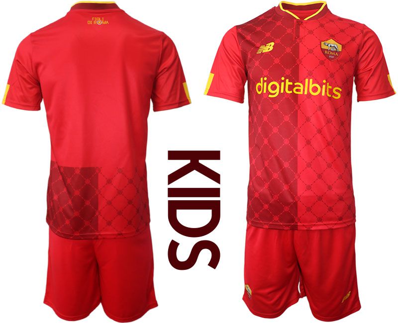 Youth 2022-2023 Club AS Rome home red blank Soccer Jersey